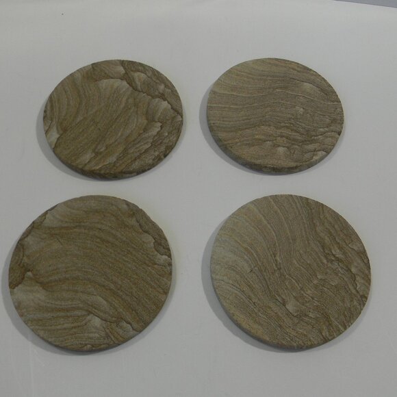 Stone coaster set of 4 Round Organic Cork Bottom NEW - Picture 1 of 3